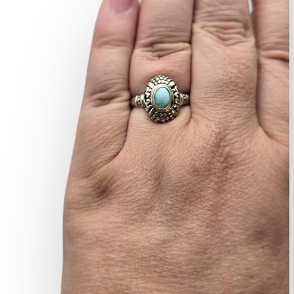 Larimar Sterling Silver 925 Ornate Boho Ring Size 9 Vintage Jewelry - Picture 3 of 9